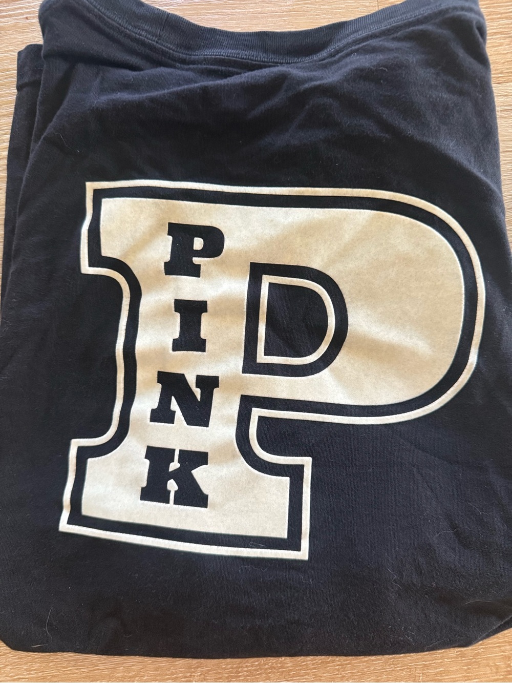 PINK Victoria's Secret Black Long-Sleeve Tee with Cream 'P' Logo